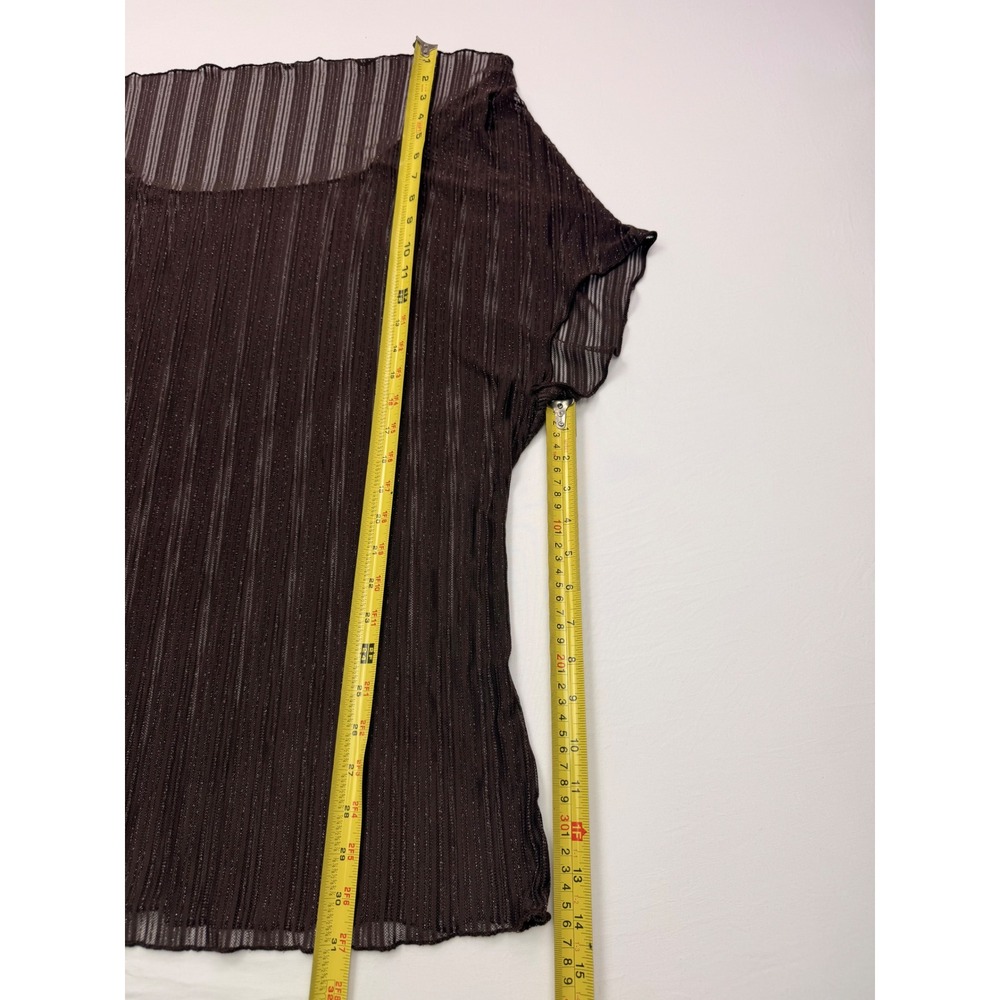 Womens Brown Pleated Cowl Neck Sheer Metallic Shimmer Blouse Top - Picture 5 of 9